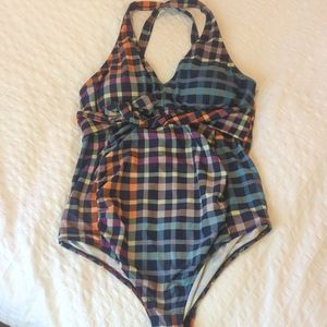 Motherhood Maternity Colorful Plaid One Piece swimsuit, size M